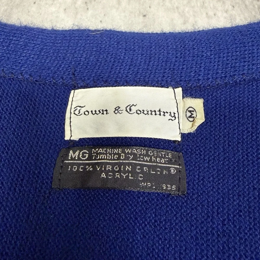Vintage 70s/80s Men's Town And Country Acrylic Cardigan Blue Knit Medium USA